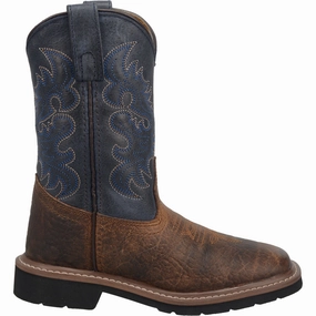 Dress Brown Boots 'Dan Post' Children's 8" Brantley Western -  Brown / Blue (Sizes 8.5C-3Y)