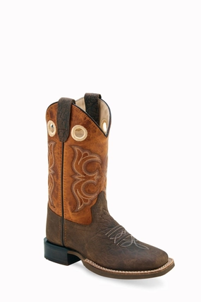 Vaquero Boots 'Old West' Children's 11" Western Square Toe - Dark Brown / Orange (Sizes 8.5-3Y)