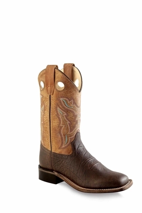 Handmade Cowboy Boots 'Old West' Children's 9" Western Square Toe - Brown / Tan (Sizes 8.5C-3Y)