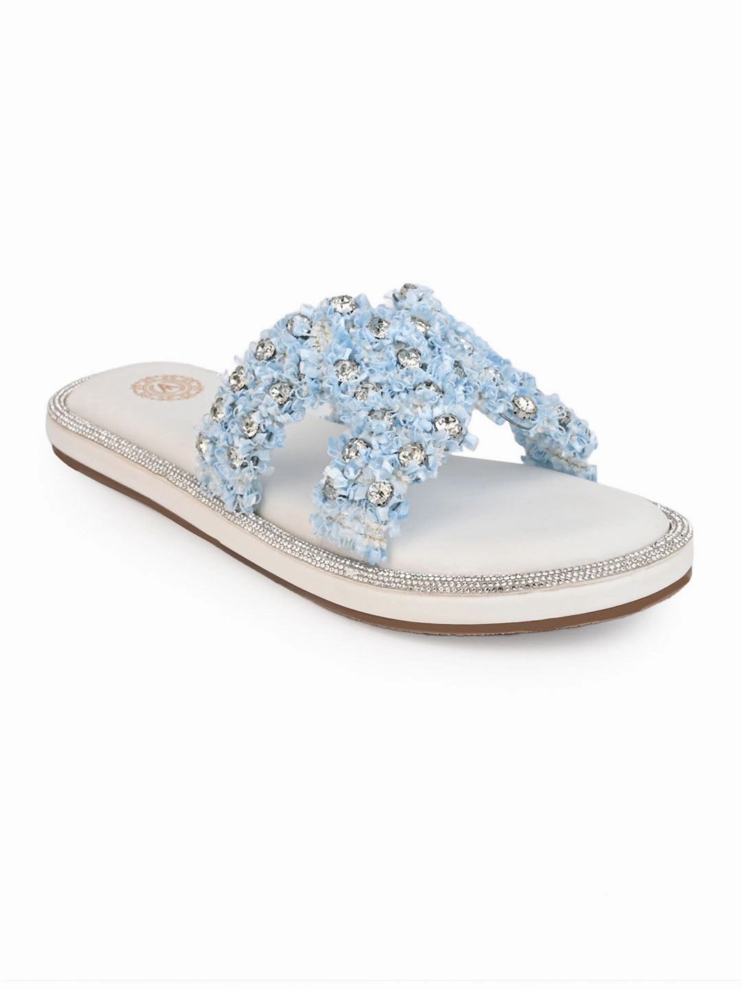 Aberto Torresi Blue Embellished Slide Sandals  Chic Design with Crystal Detailing Loafers Vs Slip Ons