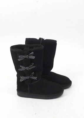 Red Kitten Heel Boots Kids Girl's Plain Ankle Boots,Black