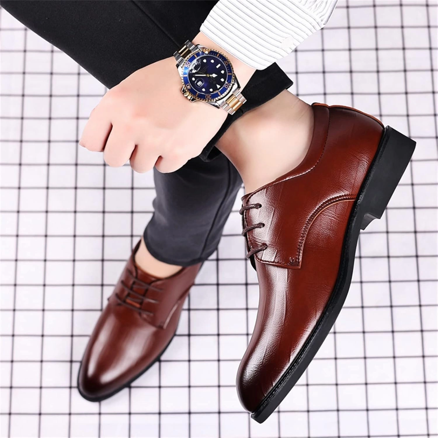 Casual Trainer Shoes Oxfords Shoes for Men Casual White Fashion Summer and Autumn Men Leather Shoes Low Heel Pointed Toe Lace Casual Comfortable Solid Color Cap Toe Shoes