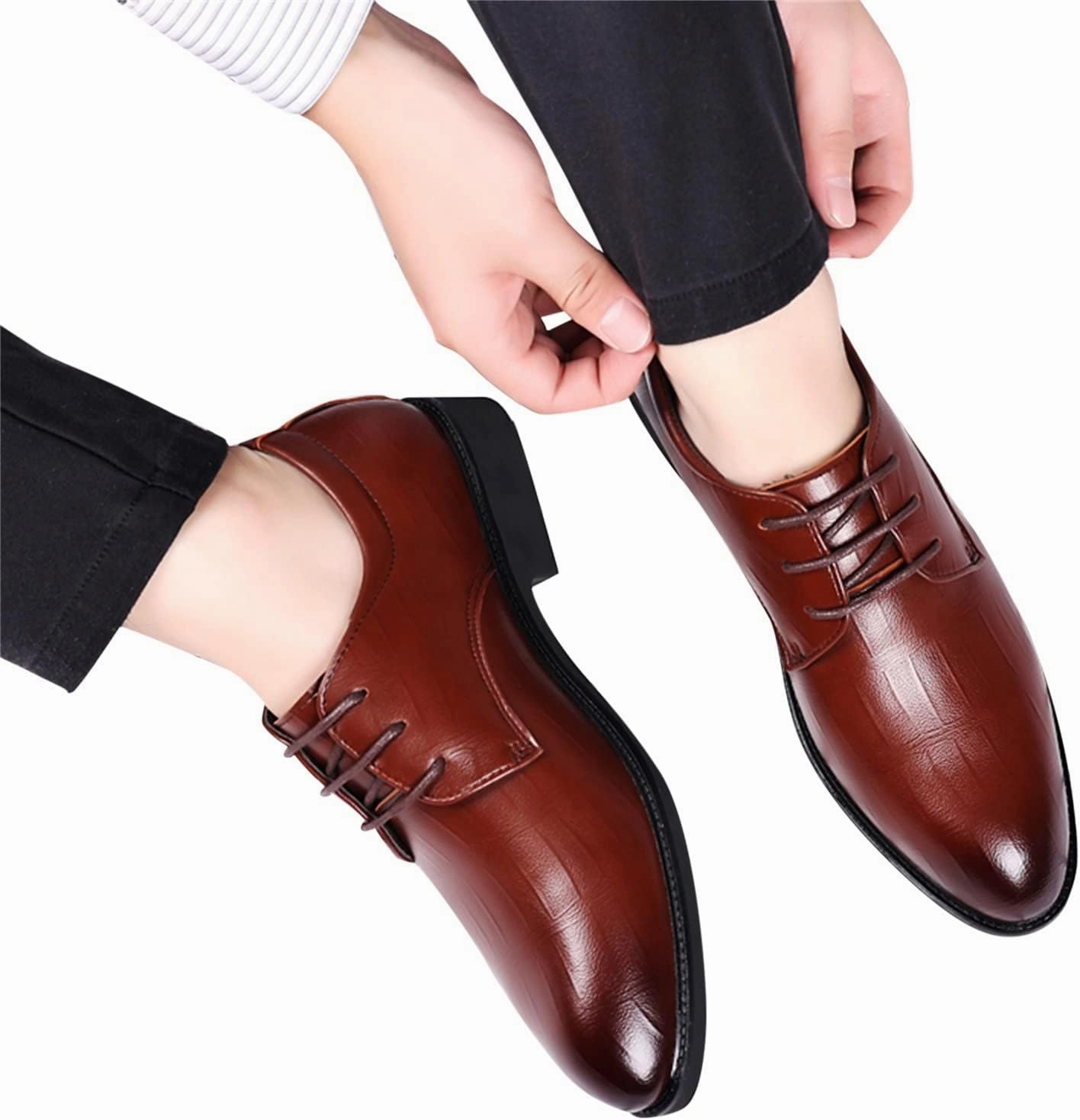 Oxfords Shoes for Men Casual White Fashion Summer and Autumn Men Leather Shoes Low Heel Pointed Toe Lace Casual Comfortable Solid Color Cap Toe Shoes Crazyflight High Sneakers Shoes Casual