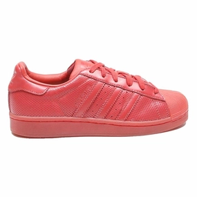 ADIDAS Superstar Boys Low Top Trainers Leather Red UK 4.5 Casual Sports Golf Adidas Shoes