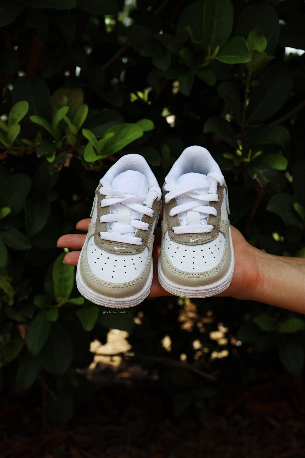 Sns Sneakers Air Force 1 Low Custom Kids Shoes Beige Cream Brown Hand Painted AF1 Sneakers