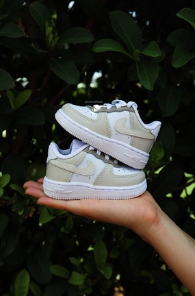 Air Force 1 Low Custom Kids Shoes Beige Cream Brown Hand Painted AF1 Sneakers Second Hand Sneakers