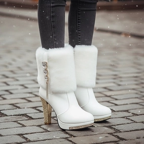 Ankle White Faux Boots - Rhinestone Fur Heels with Women's Work Boots Lightweight