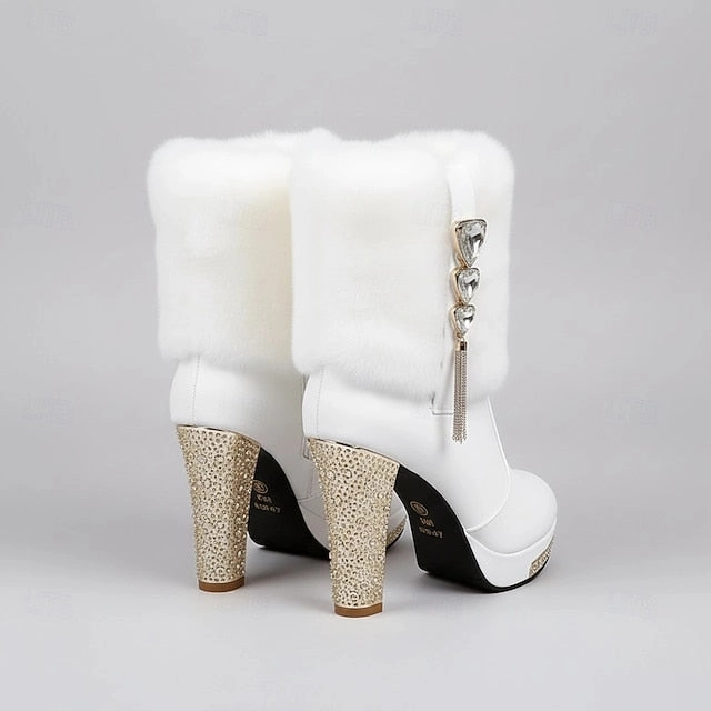 Ankle White Faux Boots - Rhinestone Fur Heels with Women's Marten 1460 Boots