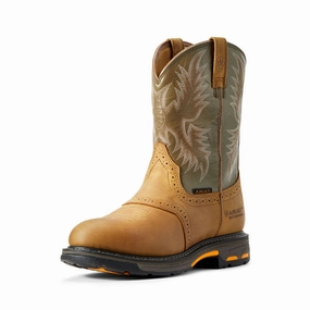 Best Winter Golf Shoes Ariat Men's WorkHog Waterproof Round Toe Work Boot- Aged Bark and Army Green