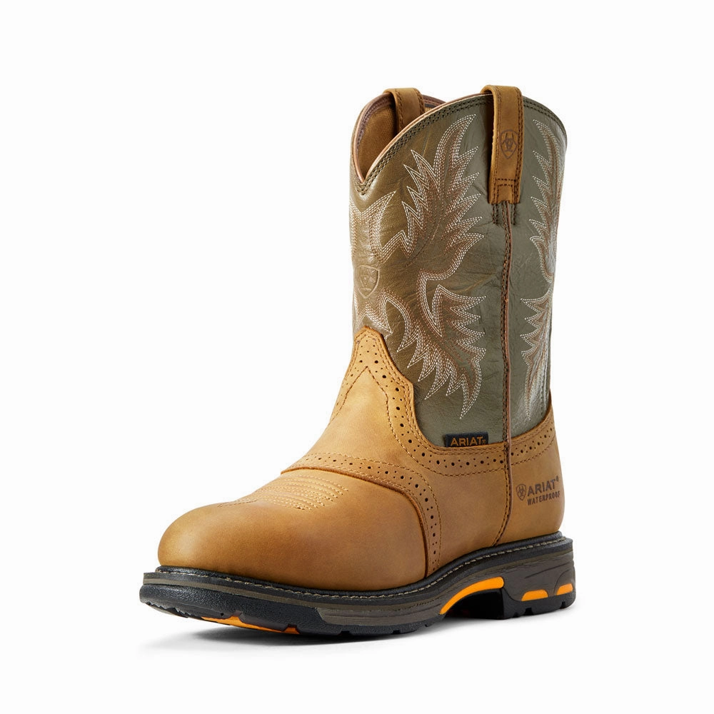Waterproof Joggers Shoes Ariat Men's WorkHog Waterproof Round Toe Work Boot- Aged Bark and Army Green