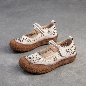 Casual Spd Clipless Shoes Women Retro Summer Hollow Leather Casual Shoes