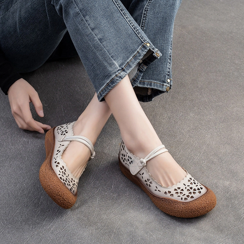 Women Retro Summer Hollow Leather Casual Shoes Casual Shoes 4e Width