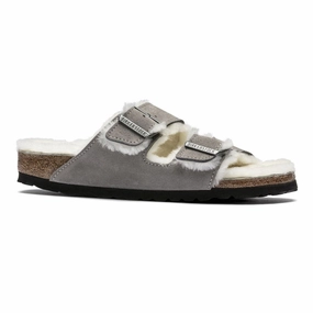 Birkenstock Women's Arizona Shearling Stone Flat Canvas Shoes