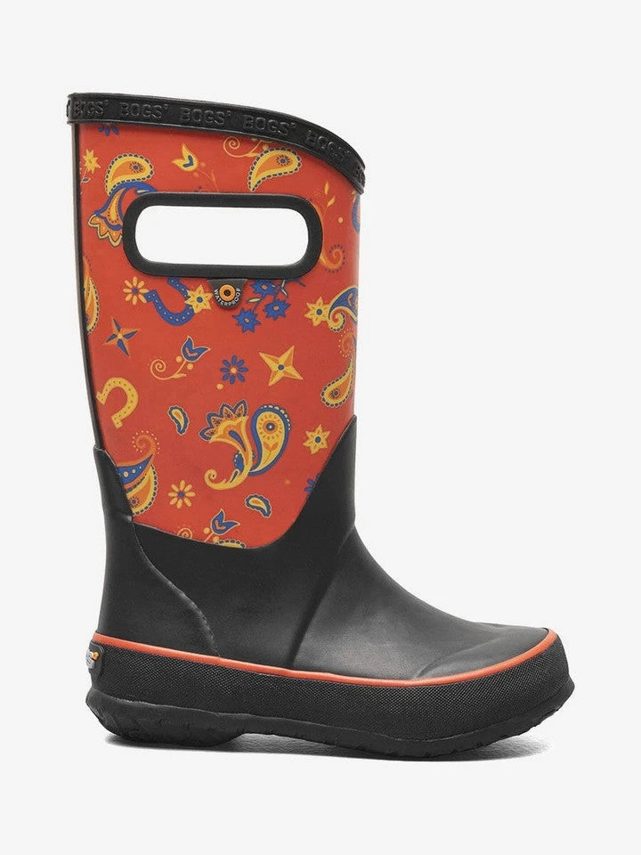 Running Shoes Waterproof Bogs Rainboot Western 72994-640 Kids Black Red Waterproof Mid Calf JOBB1189