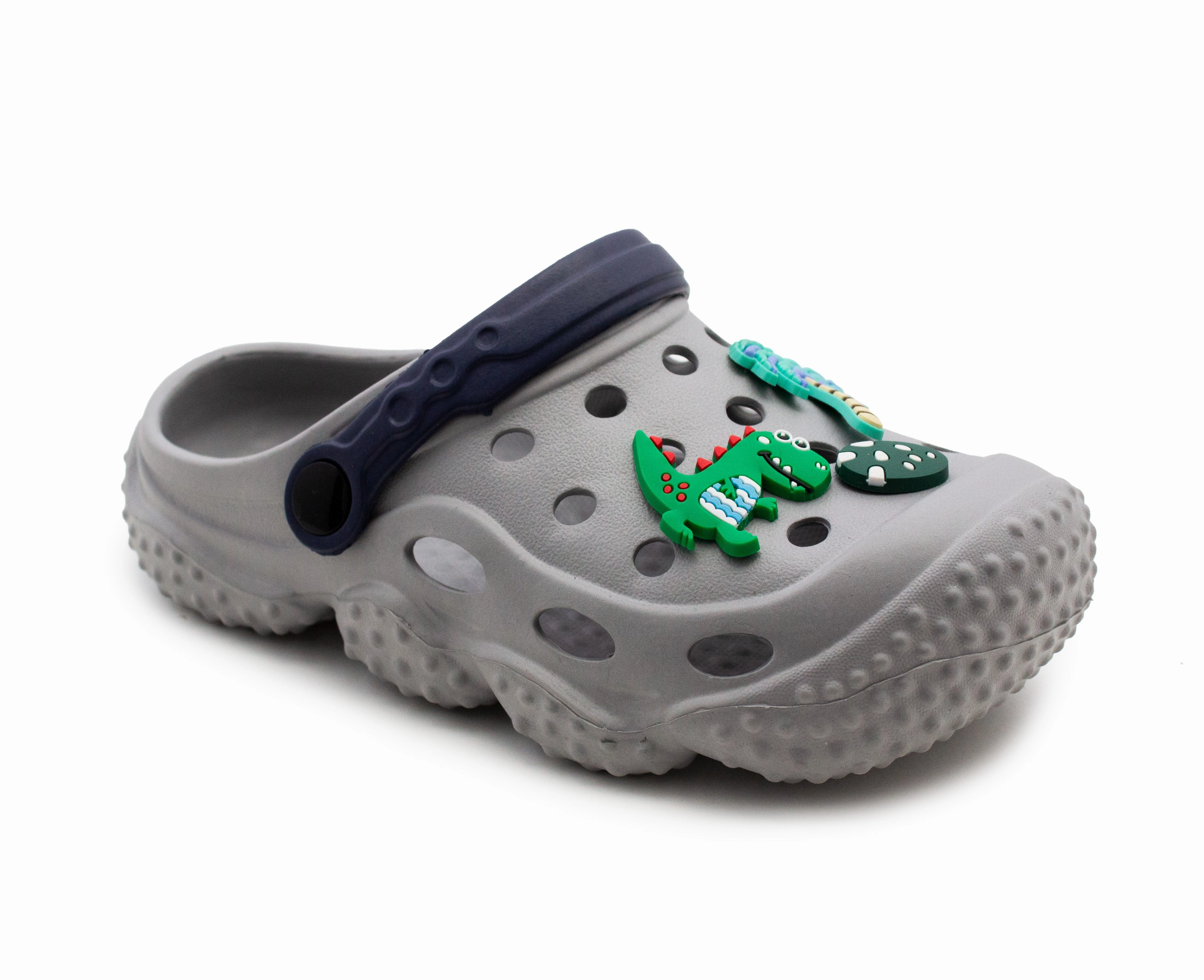 Boys Clogs Kids Lightweight EVA Adjustable Strap Sandals Breathable Slip On Grey Dinosaur Beach Garden Clog Slipper Pool Leisure Water Shoe Waterproof Boots Snow