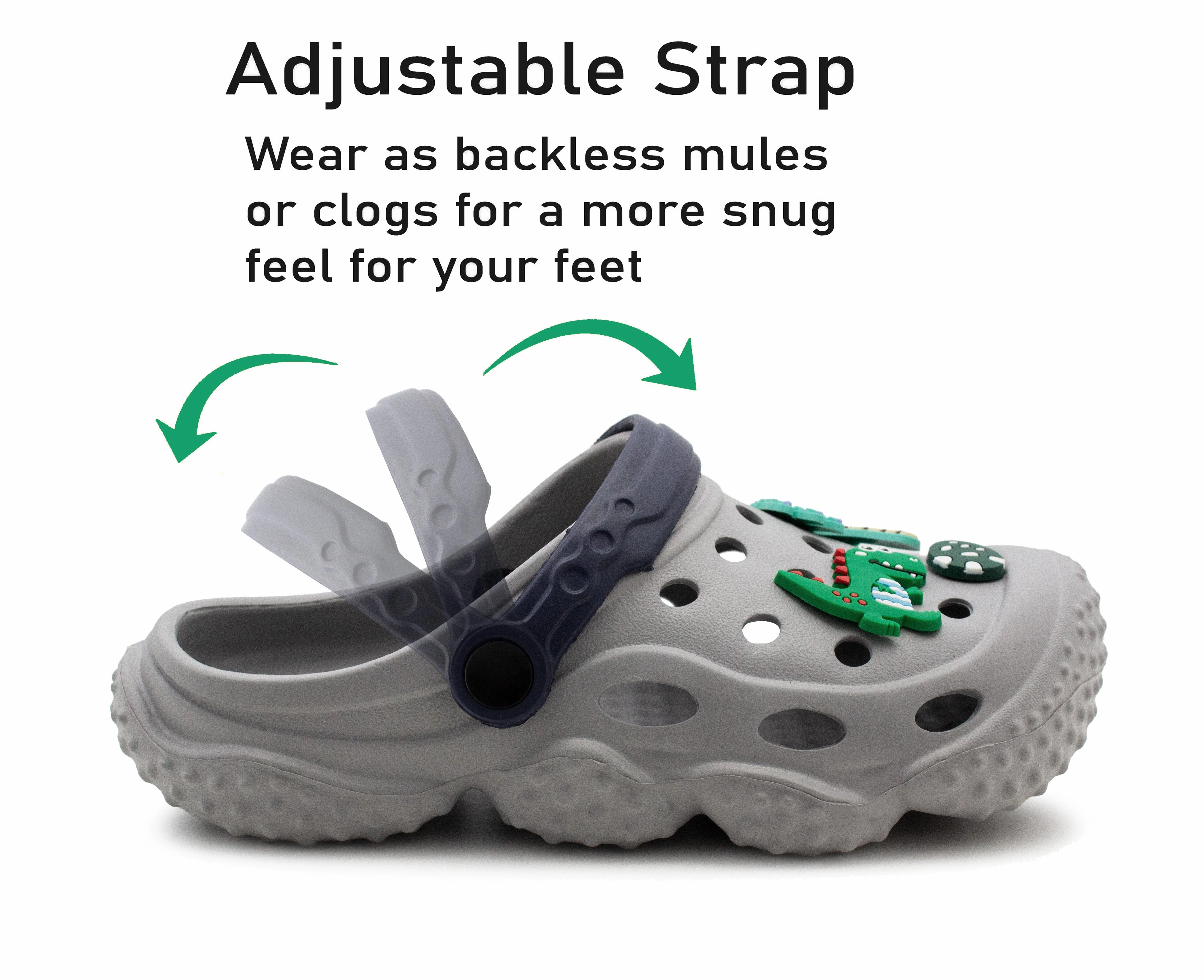 Boys Clogs Kids Lightweight EVA Adjustable Strap Sandals Breathable Slip On Grey Dinosaur Beach Garden Clog Slipper Pool Leisure Water Shoe Packer Boots