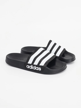 Fuzzy Slides Kids Boy's Striped Slippers,Black