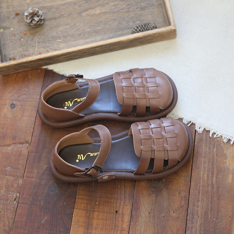 Women Retro Plaited Leather Flat Casual Summer Sandals Bling Shoes Flats