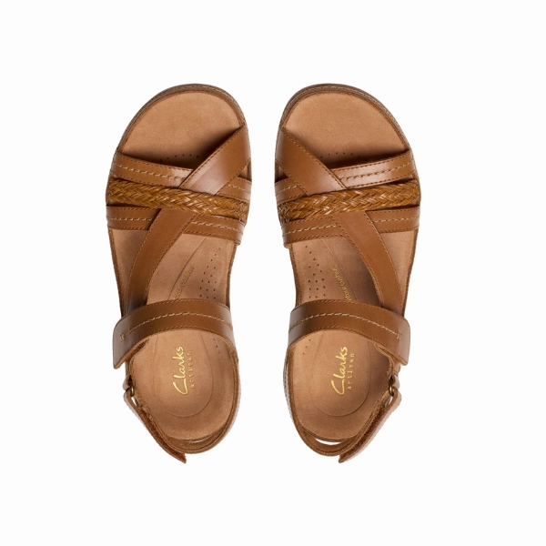 Clarks Women's Cecily Strap Leather Wide Tan Combo Comfy Walking Shoes For Travel