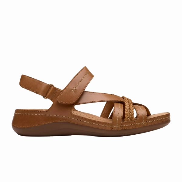 Walking Shoe For Broken Toe Clarks Women's Cecily Strap Leather Wide Tan Combo