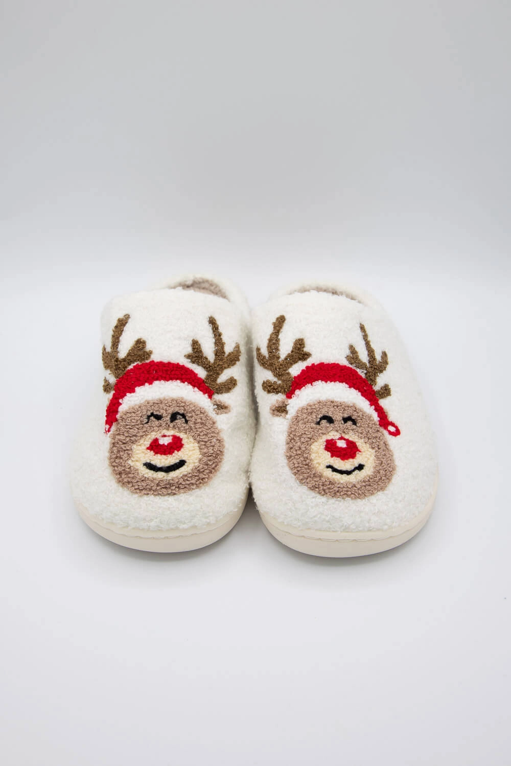 Christmas Rudolph Slippers for Women in White | KDC-SLPR-129-WHT Ty Slippers