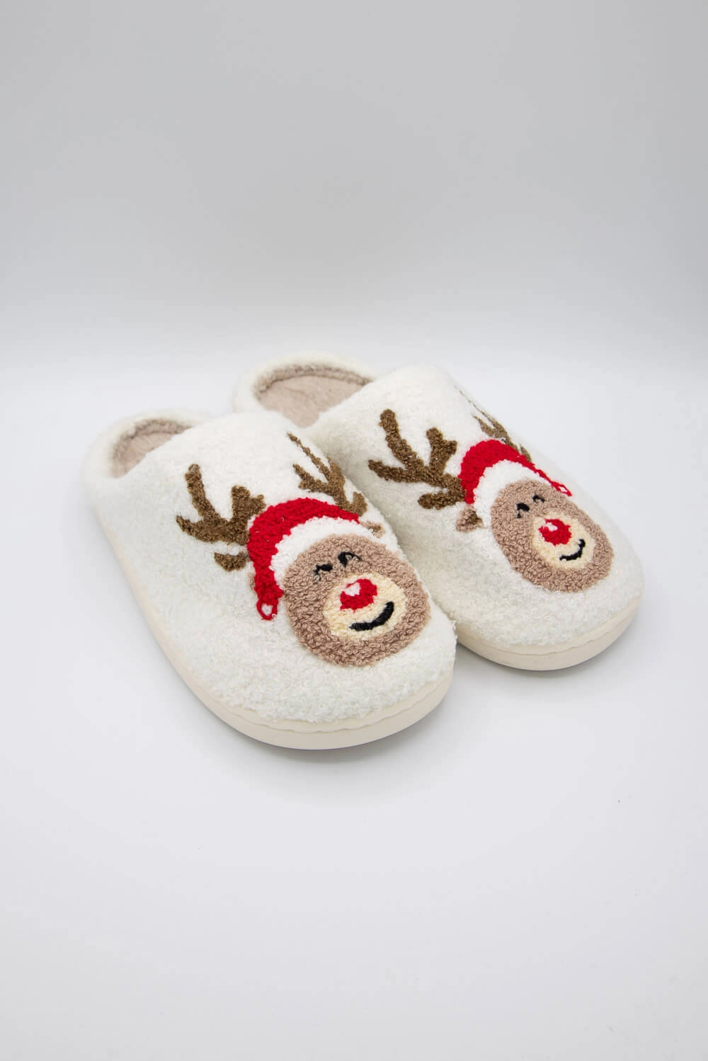 Ruby Slippers Sale Christmas Rudolph Slippers for Women in White | KDC-SLPR-129-WHT