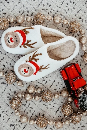 Christmas Rudolph Slippers for Women in White | KDC-SLPR-129-WHT Tigger Slippers