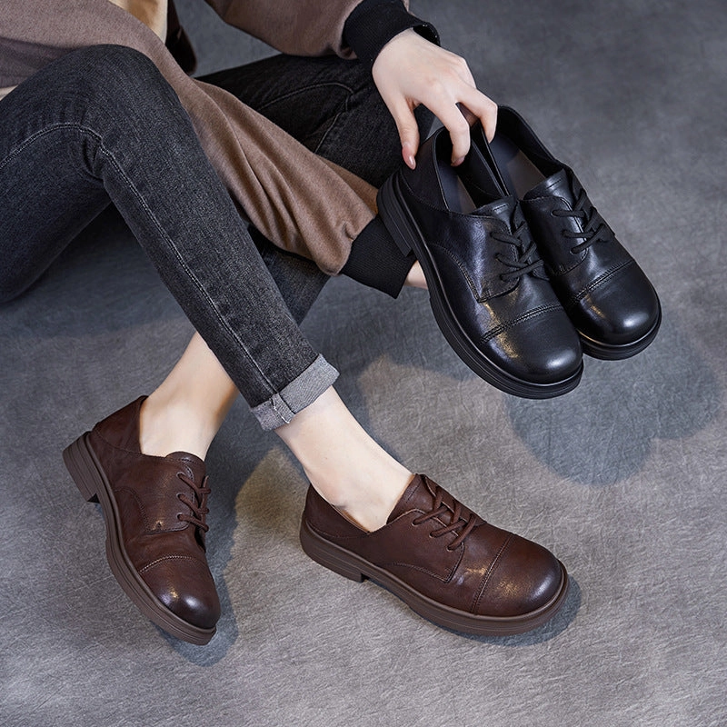 Women Retro Solid Soft Leather Casual Work Shoes Best Shoes To Wear Casually