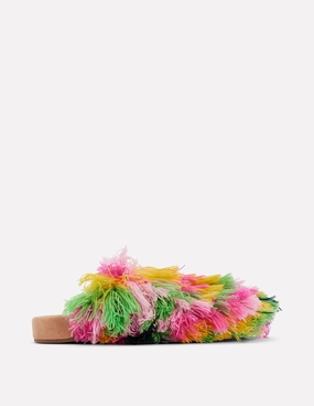 White Slip Ons Multi Texture Mules-Multi