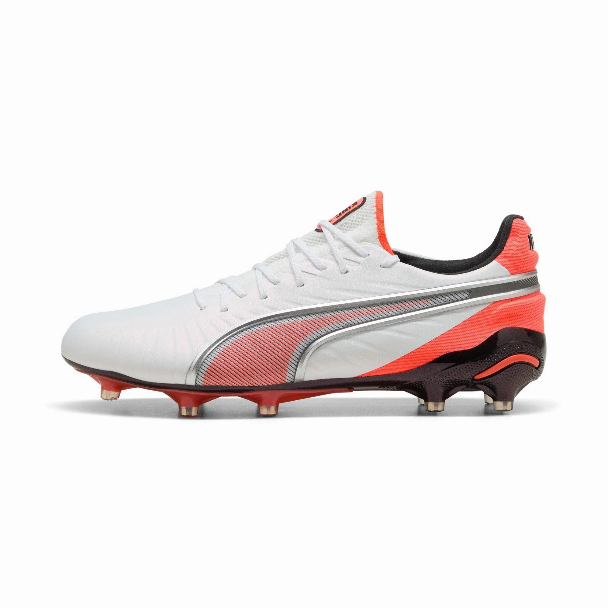 PUMA King Ultimate FG/AG Firm/Multi-Ground Soccer Cleats White/Silver Hot Pink Cleats Soccer