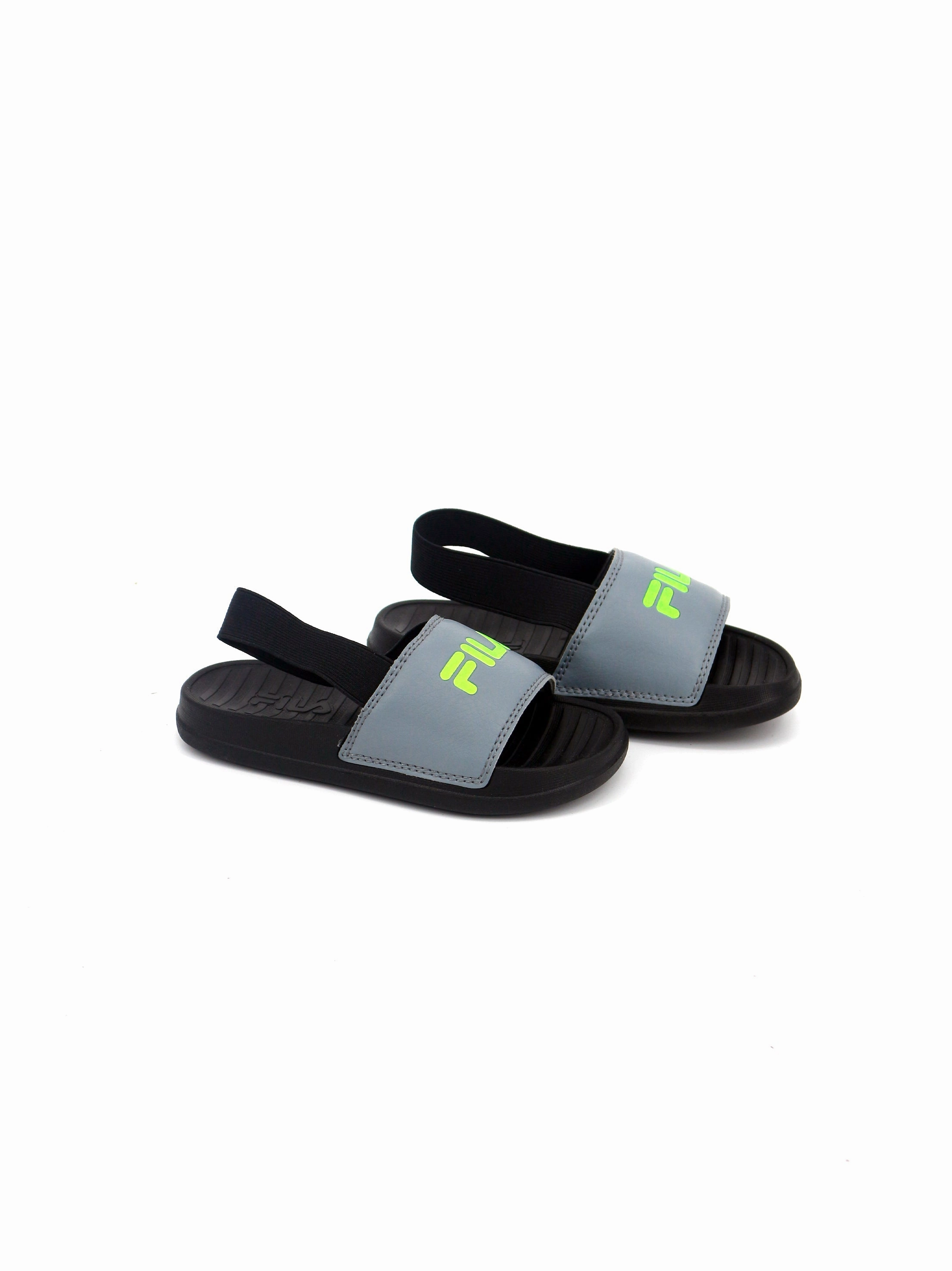 Kid's Boy Brand Logo Printed Slippers,Black/Grey Terry Cloth Slippers