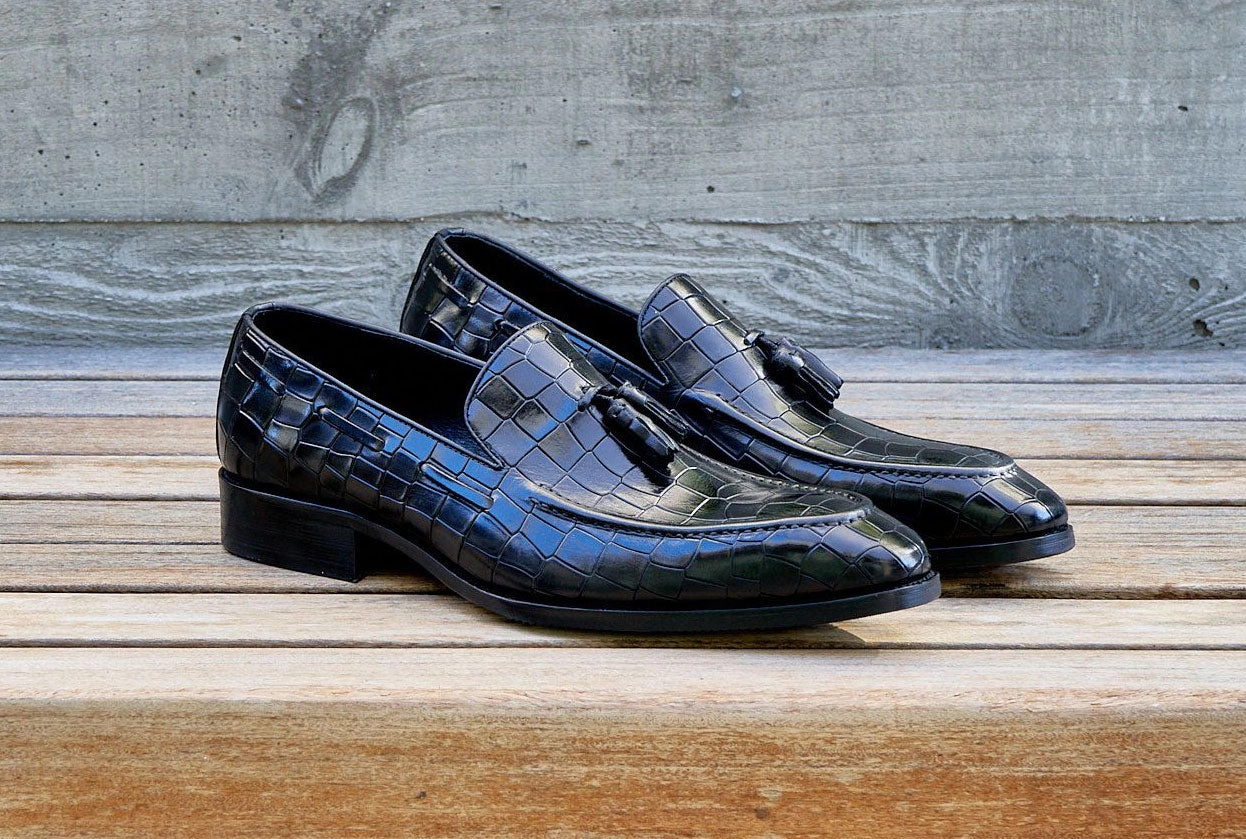 Crocodile Embossed Calfskin Slip-On Loafer Black Walmart Slip On Shoes