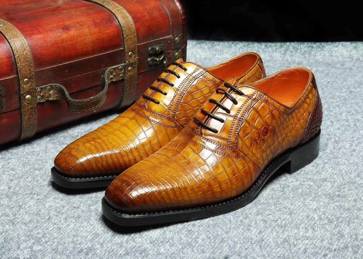 High Heel Shoes Locking Ankle Straps Crocodile Shoes Genuine Crocodile Belly Leather Lace-Up  Shoes  For Men