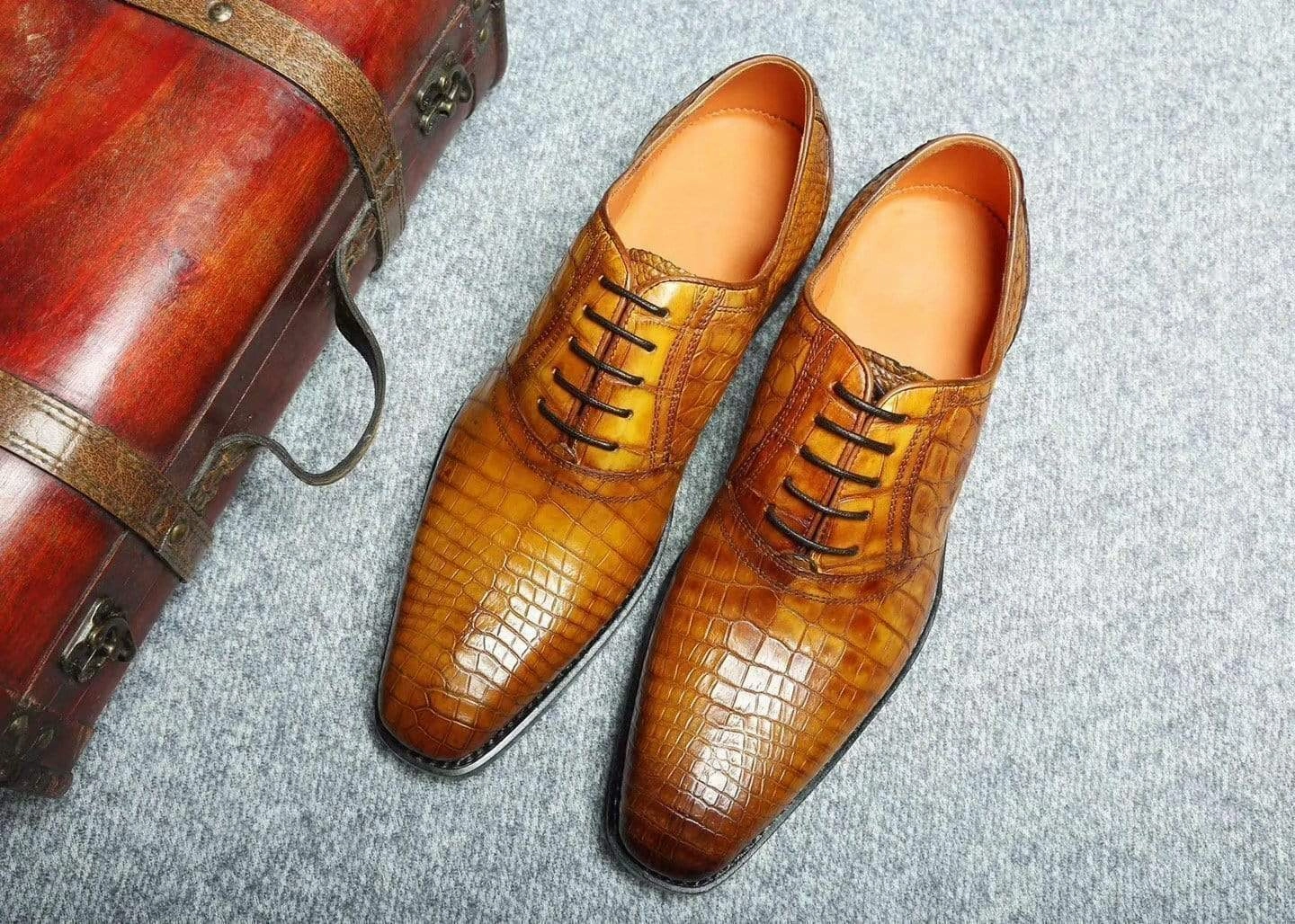 High Heels With Bottoms Crocodile Shoes Genuine Crocodile Belly Leather Lace-Up  Shoes  For Men
