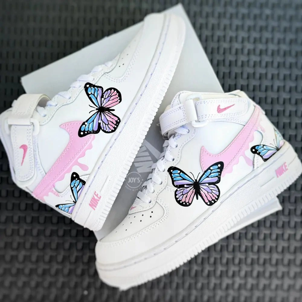 Strappy High Heels With Rhinestones Final Sale-Blue & Pink Drip Butterfly Custom AF1