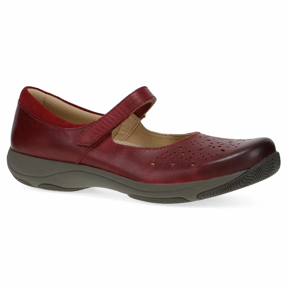 Dansko Stacy Red Waxy Burnished Leather Mary Jane (Women's) Mud Flat Shoes