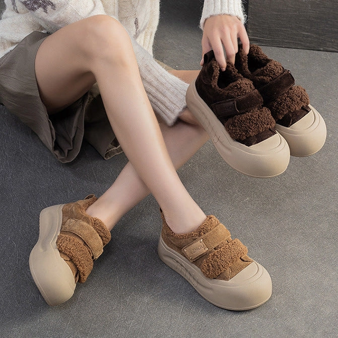 Casual Bottom Shoes Women's Minimalist Winter Furred Thick Soled Casual Shoes