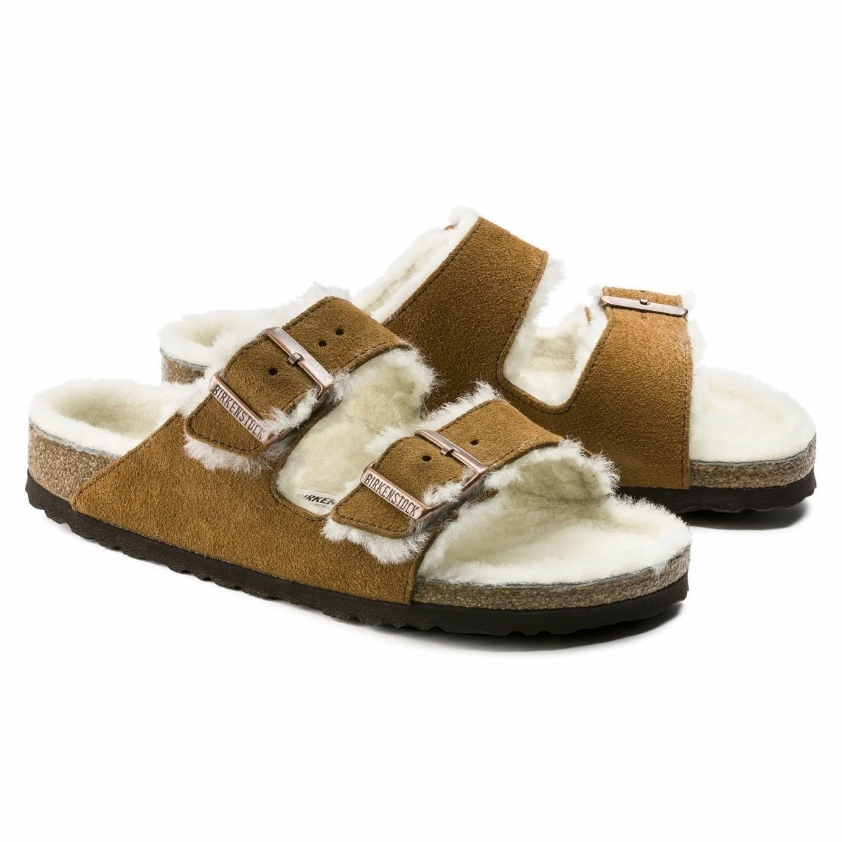 Tiger Print Flat Shoes Birkenstock Women's Arizona Shearling Mink