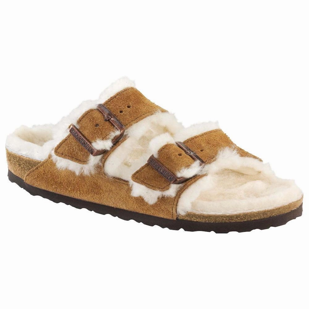 Birkenstock Women's Arizona Shearling Mink Round Toe Flat Shoes