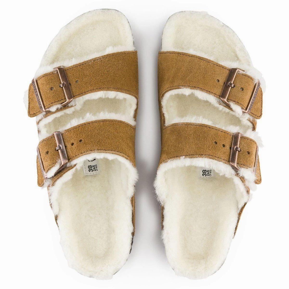 Birkenstock Women's Arizona Shearling Mink Flat Sole Shoes For Lifting