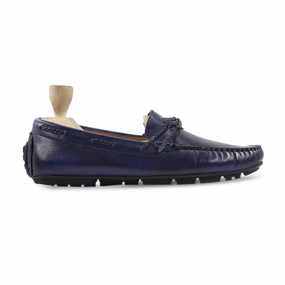Lacium - Men's Blue Calf Leather Driver Shoe Waffle One Se Varsity Casual Shoes