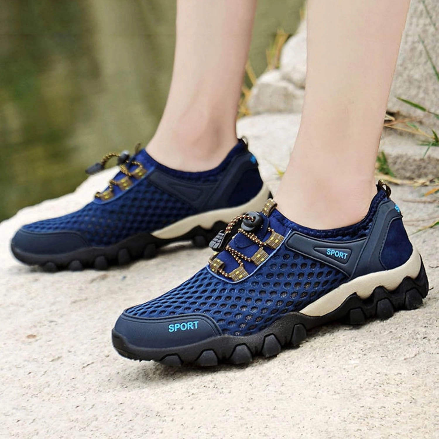 Men Summer Mesh Breathable Hiking Shoes Comfortable Walking Shoes Outdoor Travel Shoes Sneaker Rack for Men Bedroom Men Shoes Spunk Casual Shoes