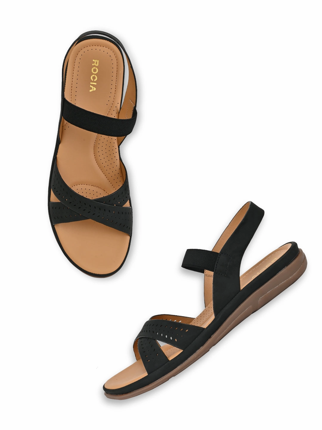 Rocia By Regal Black Women Casual Laser Cut Sandals Best Shoes For Flat Pedal Mtb