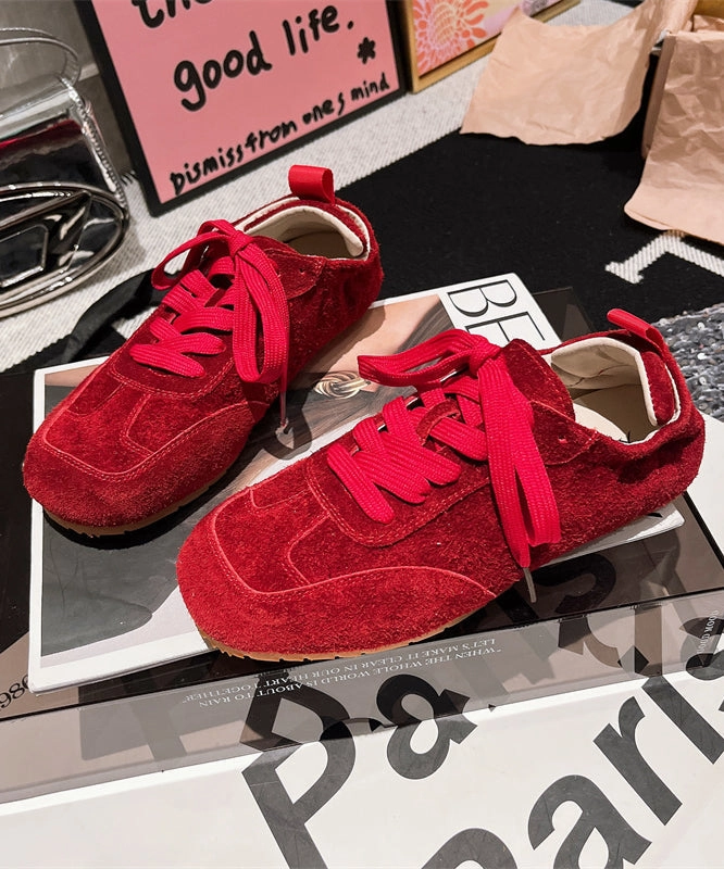 Women Casual Soft Comfy Blue Suede Flat Shoes Splicing Lace Up YC021 Leather Shoes For Flat Feet