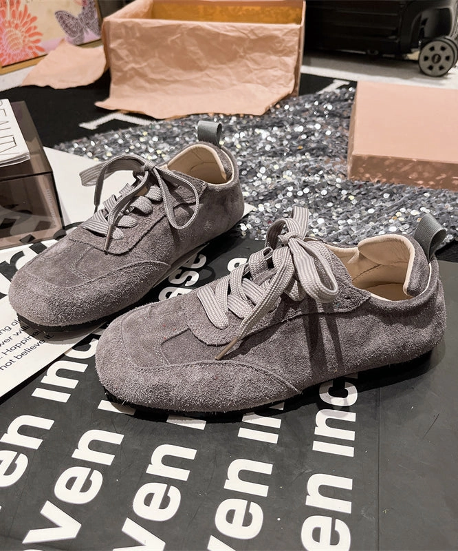 Women Casual Soft Comfy Blue Suede Flat Shoes Splicing Lace Up YC021