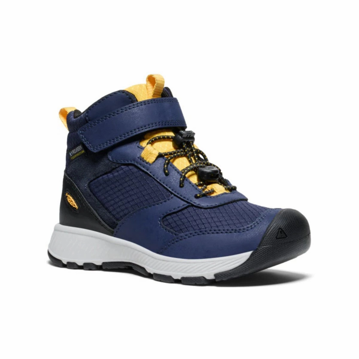 Kinetic Impact Puffy Zip Waterproof Shoes Keen Boy's Skua Mid Naval Academy/Yolk Yellow Waterproof