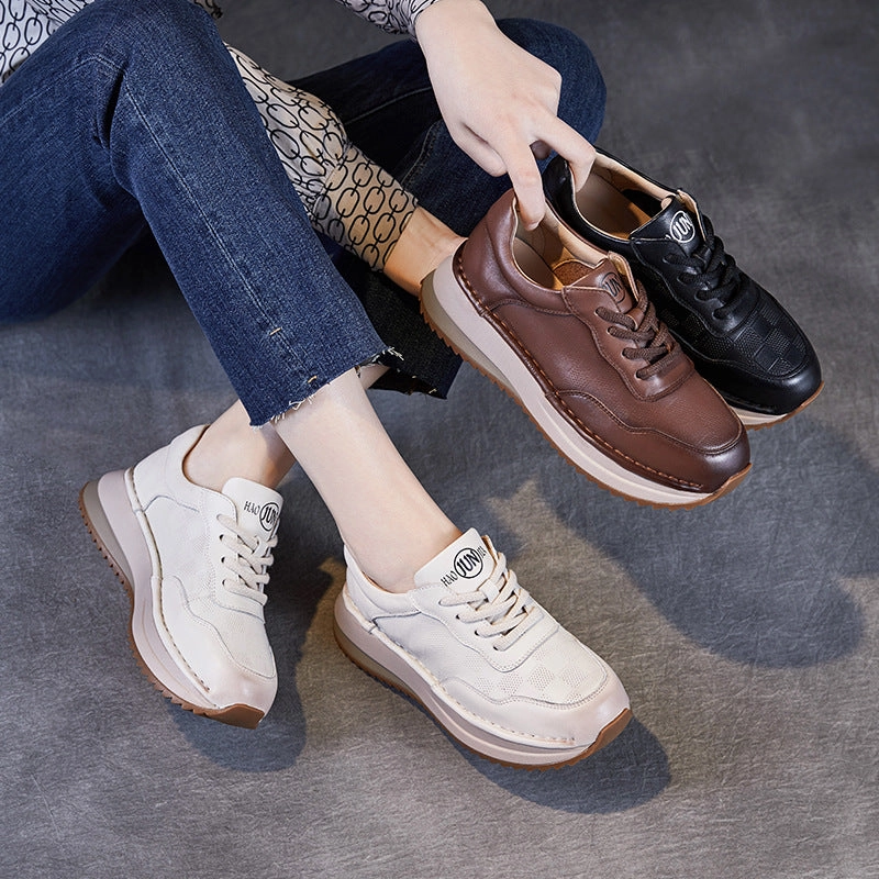 Crewson Lo Crazy Horse Leather Casual Shoes Women Minimalism Quilted Leather Low Top Casual Shoes