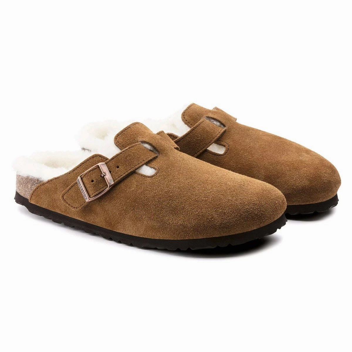 Gym Shoes For Flat Sole Birkenstock Women's Boston Mink Natural Suede Shearling