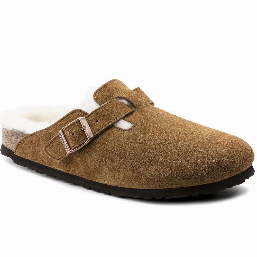 Birkenstock Women's Boston Mink Natural Suede Shearling Good Shoes