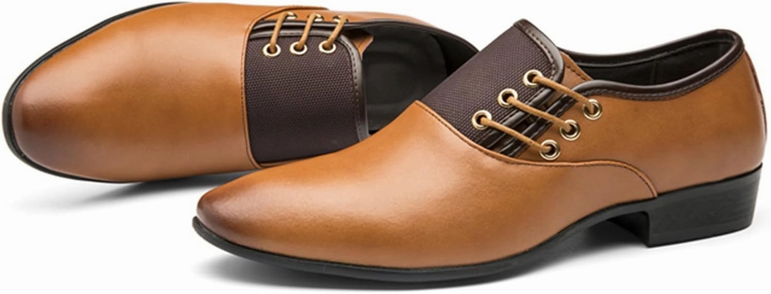 Brown Dress Shoes for Men Wide Width Classical Style Leather Shoes for Men Slip On PU Leather Low Rubber Sole Block Heel Work Business Shoes Men Casual Brown Leather Casual Shoes Trend 2023